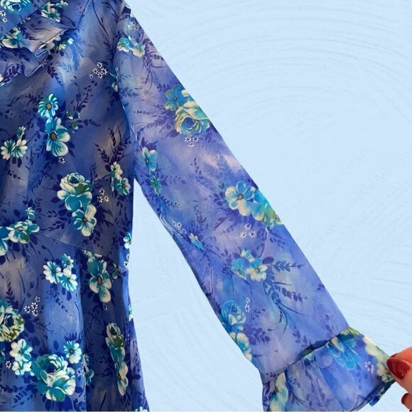 Vintage 60s Missy Matron Spi Bor maxi floral blue bell dress - Picture 6 of 13